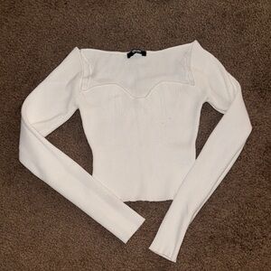 Miss Lola White Ribbed Long Sleeve Top